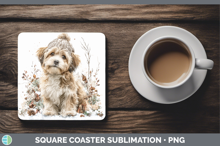 Lhasa Apso Dogs 01 Winter Knit Hat Square Coaster Sublimatio