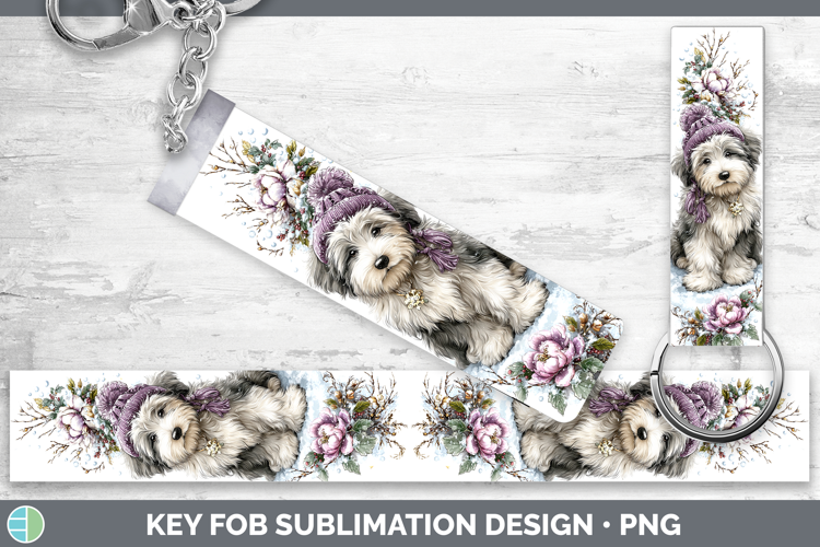 Old English Sheepdog Dogs 01 Winter Knit Hat Key Fob Sublima