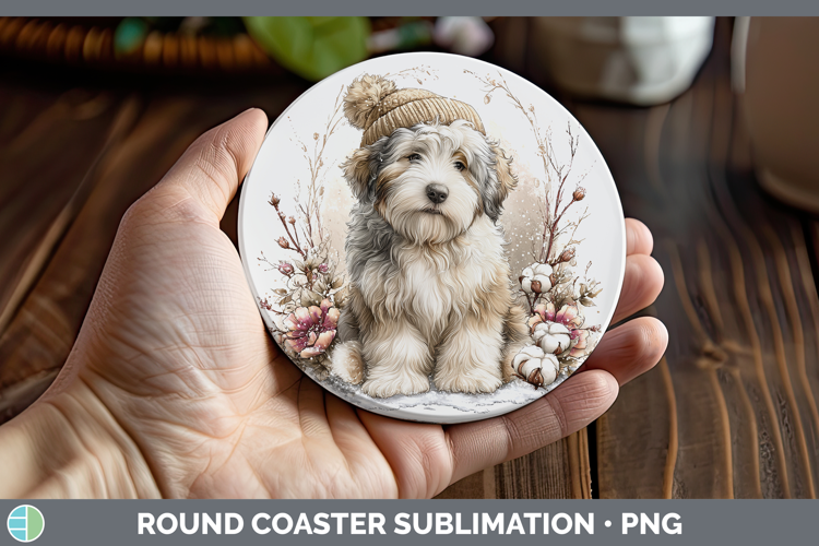 Old English Sheepdog Dogs 01 Winter Knit Hat Round Coaster S