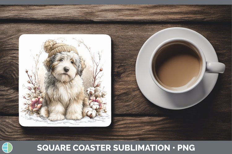 Old English Sheepdog Dogs 01 Winter Knit Hat Square Coaster