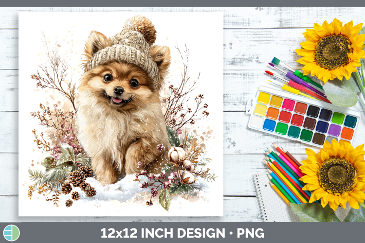 Pomeranian Dogs 01 Winter Knit Hat Paper Backgrounds Design