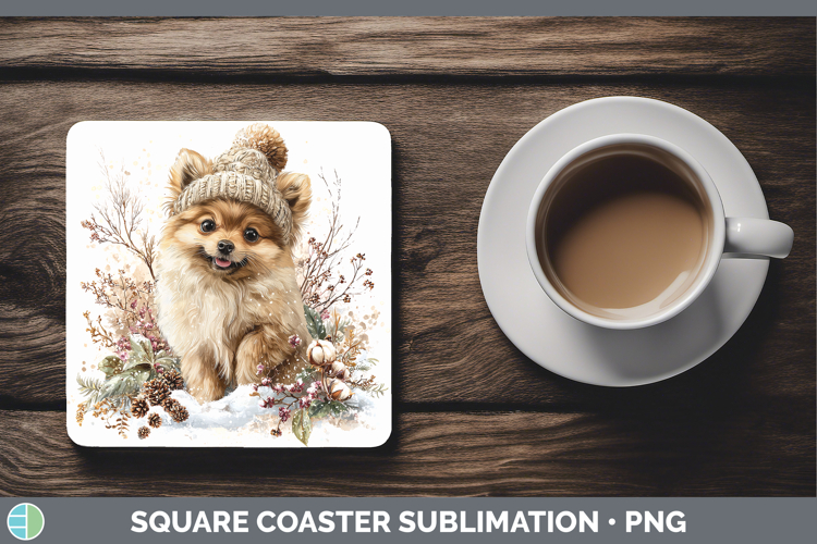 Pomeranian Dogs 01 Winter Knit Hat Square Coaster Sublimatio