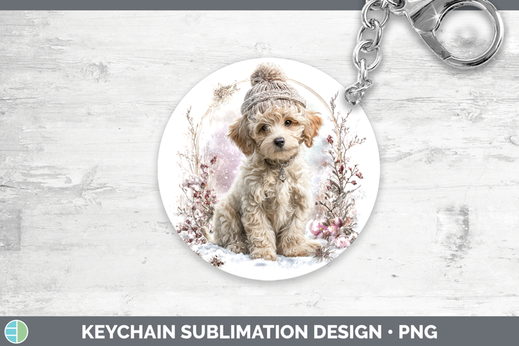 Poodle Dogs 01 Winter Knit Hat Keychain Sublimation Design