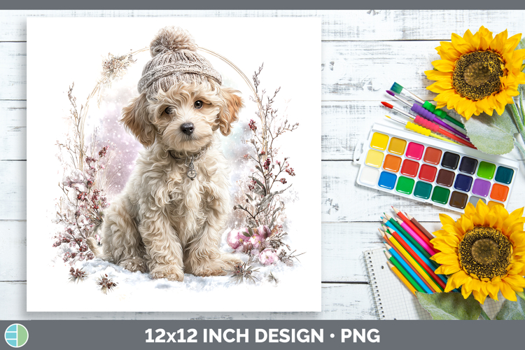 Poodle Dogs 01 Winter Knit Hat Paper Backgrounds Design