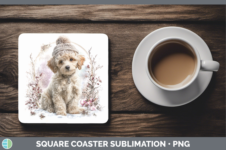 Poodle Dogs 01 Winter Knit Hat Square Coaster Sublimation De