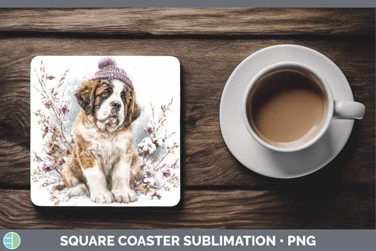 Saint Bernard Dogs 01 Winter Knit Hat Square Coaster Sublima