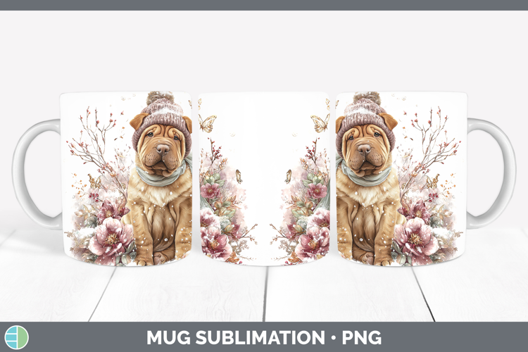 Shar Pei Dogs 01 Winter Knit Hat Mug Wrap Sublimation Design