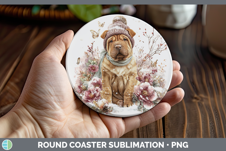 Shar Pei Dogs 01 Winter Knit Hat Round Coaster Sublimation D