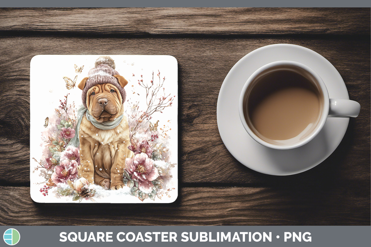 Shar Pei Dogs 01 Winter Knit Hat Square Coaster Sublimation
