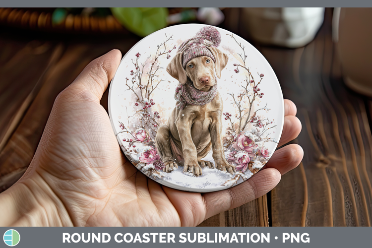Weimaraner Dogs 01 Winter Knit Hat Round Coaster Sublimation
