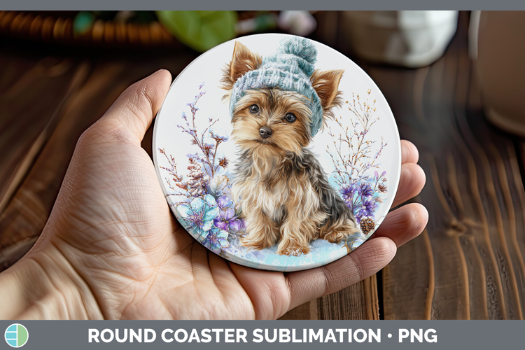 Yorkshire Terrier Dogs 01 Winter Knit Hat Round Coaster Subl