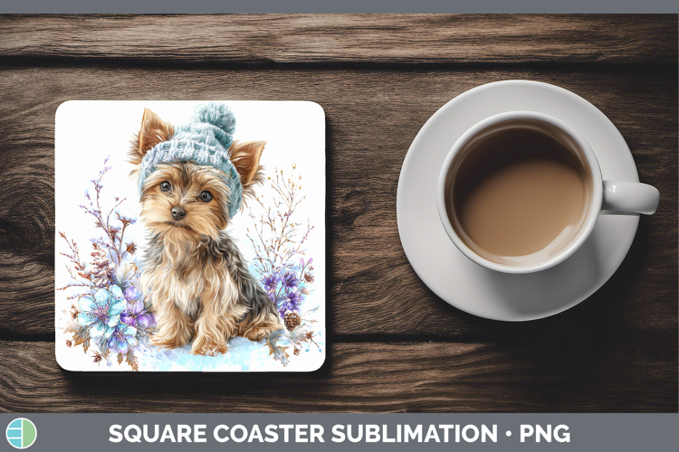 Yorkshire Terrier Dogs 01 Winter Knit Hat Square Coaster Sub