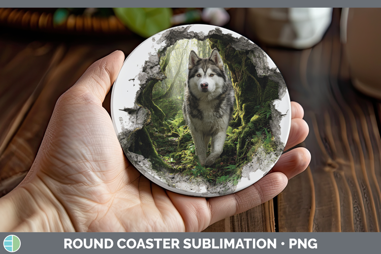 Alaskan Malamute Dogs 02 3D Hole Round Coaster Sublimation D