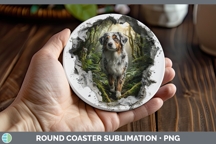 Australian Shepherd Dogs 02 3D Hole Round Coaster Sublimatio