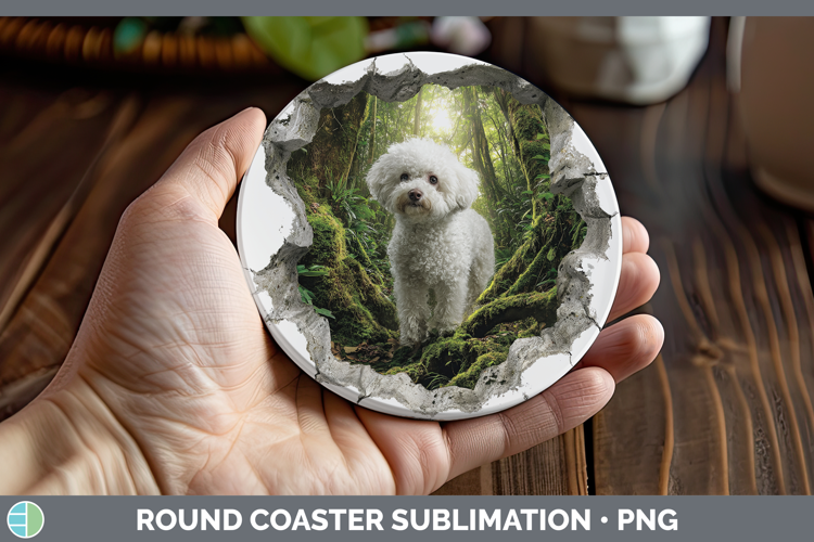 Bichon Frise Dogs 02 3D Hole Round Coaster Sublimation Desig