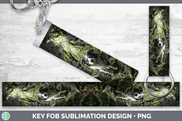 Border Collie Dogs 02 3D Hole Key Fob Sublimation Design