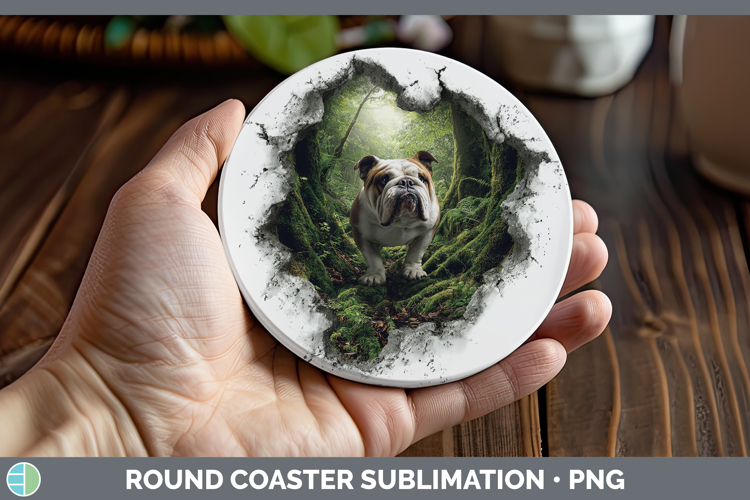 Bulldog Dogs 02 3D Hole Round Coaster Sublimation Design