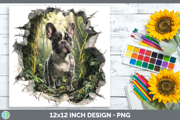 French Bulldog Dogs 02 3D Hole Paper Backgrounds Design