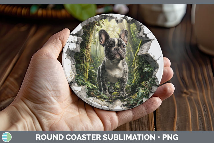 French Bulldog Dogs 02 3D Hole Round Coaster Sublimation Des