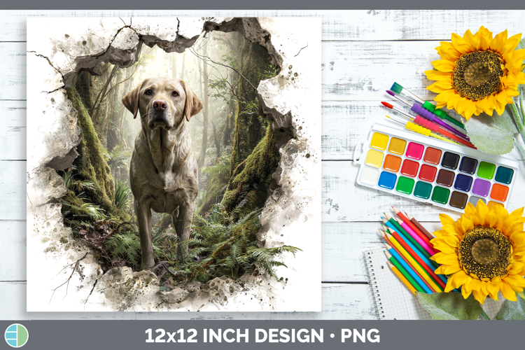 Labrador Retriever Dogs 02 3D Hole Paper Backgrounds Design