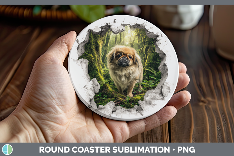 Pekingese Dogs 02 3D Hole Round Coaster Sublimation Design