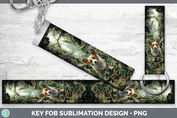 Pembrook Corgi Dogs 02 3D Hole Key Fob Sublimation Design