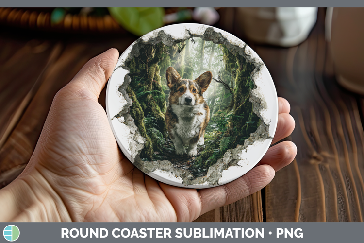 Pembrook Corgi Dogs 02 3D Hole Round Coaster Sublimation Des