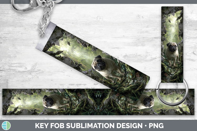 Pug Dogs 02 3D Hole Key Fob Sublimation Design
