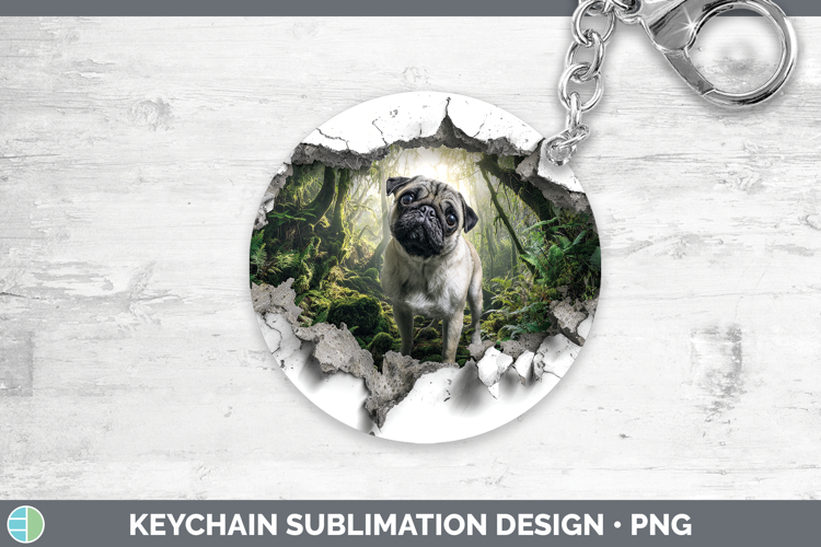 Pug Dogs 02 3D Hole Keychain Sublimation Design