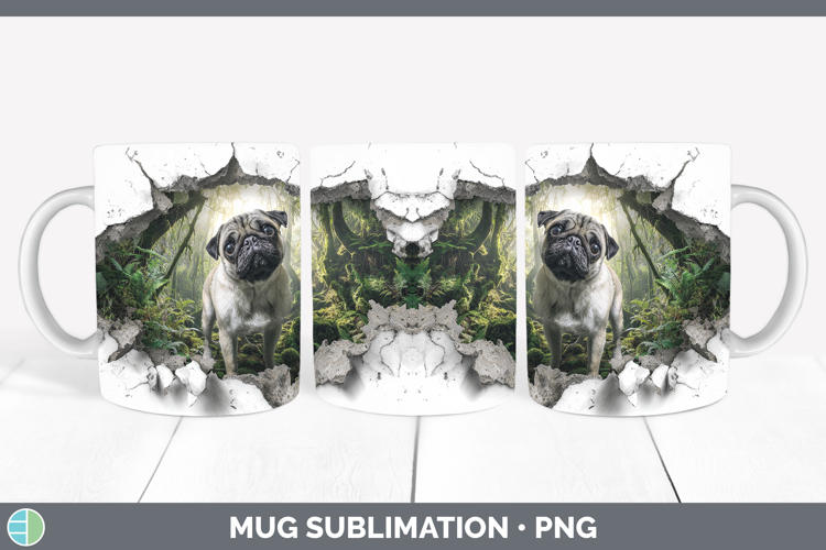 Pug Dogs 02 3D Hole Mug Wrap Sublimation Design