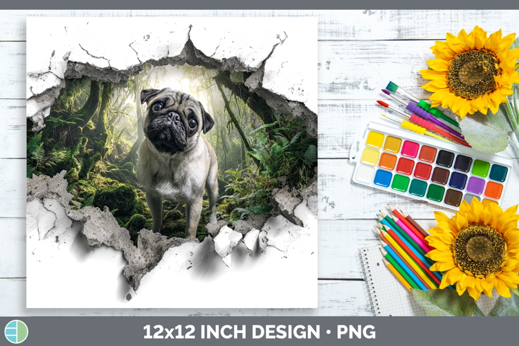 Pug Dogs 02 3D Hole Paper Backgrounds Design