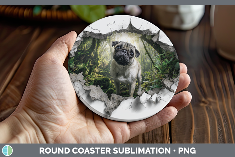 Pug Dogs 02 3D Hole Round Coaster Sublimation Design
