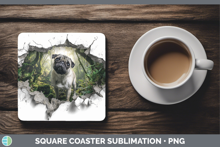 Pug Dogs 02 3D Hole Square Coaster Sublimation Design