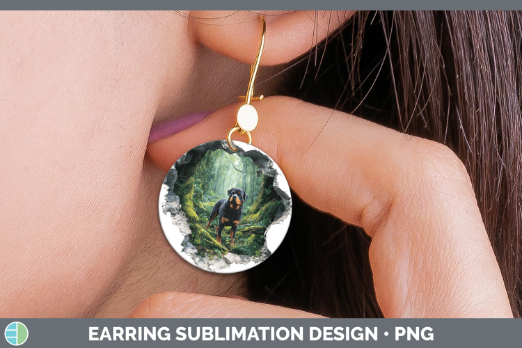 Rottweiler Dogs 02 3D Hole Round Earrings Sublimation Design