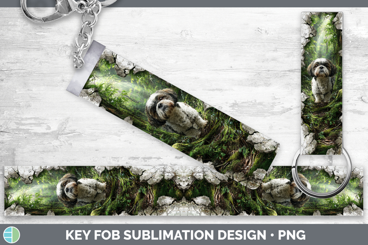 Shih Tzu Dogs 02 3D Hole Key Fob Sublimation Design