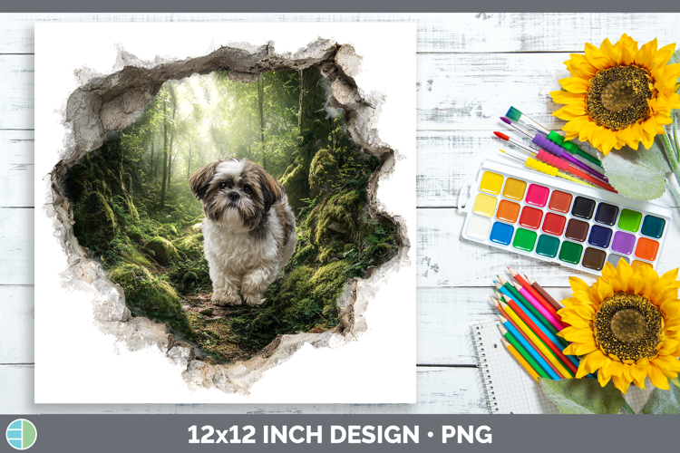 Shih Tzu Dogs 02 3D Hole Paper Backgrounds Design