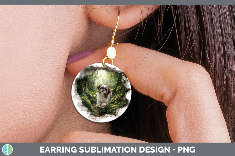 Shih Tzu Dogs 02 3D Hole Round Earrings Sublimation Design