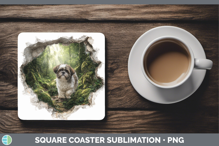 Shih Tzu Dogs 02 3D Hole Square Coaster Sublimation Design