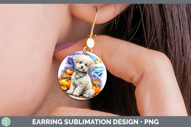 Dogs 02 Bandana Halloween Bichon Frise Round Earrings Sublim