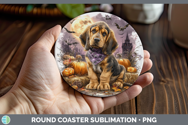 Dogs 02 Bandana Halloween Bloodhound Round Coaster Sublimati