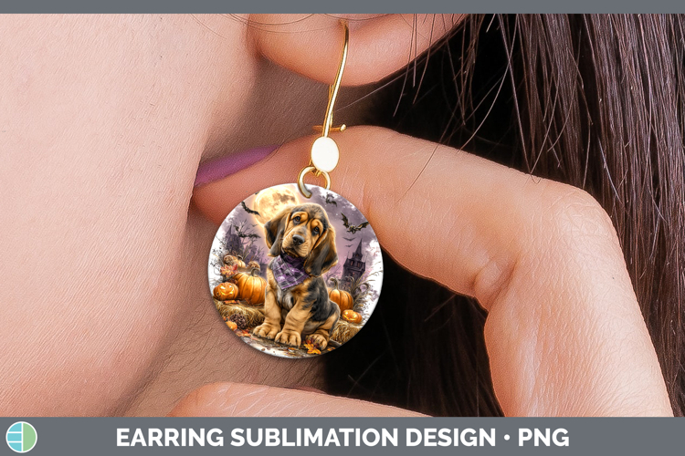 Dogs 02 Bandana Halloween Bloodhound Round Earrings Sublimat