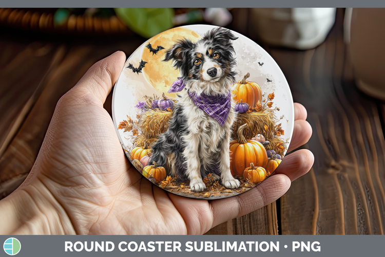 Dogs 02 Bandana Halloween Border Collie Round Coaster Sublim