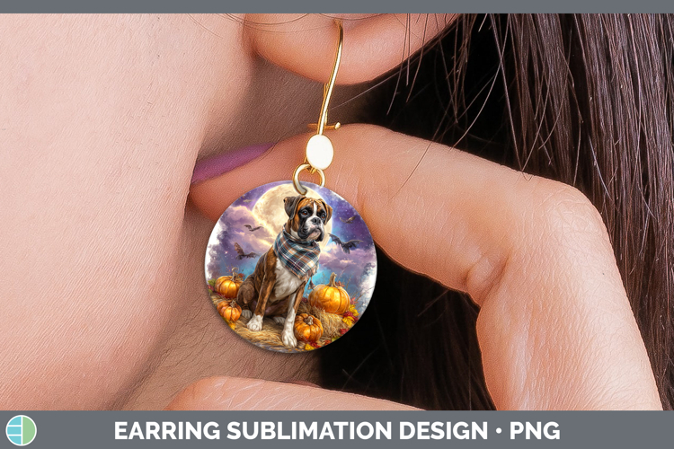 Dogs 02 Bandana Halloween Boxer Round Earrings Sublimation E