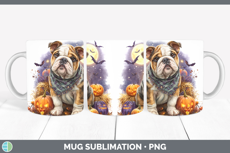 Dogs 02 Bandana Halloween Bulldog Mug Wrap Sublimation Coffe