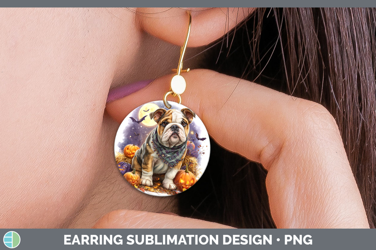 Dogs 02 Bandana Halloween Bulldog Round Earrings Sublimation
