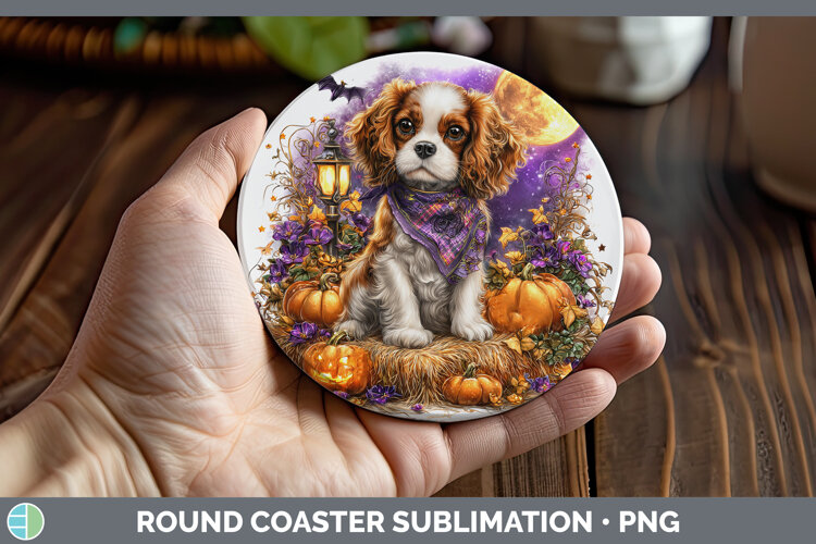 GorgeousDogs 02 Bandana Halloween Round Coaster design.