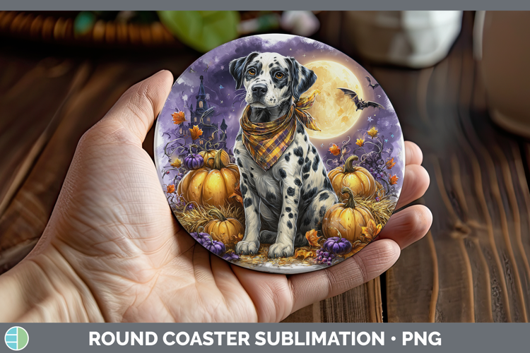 Dogs 02 Bandana Halloween Dalmatian Round Coaster Sublimatio