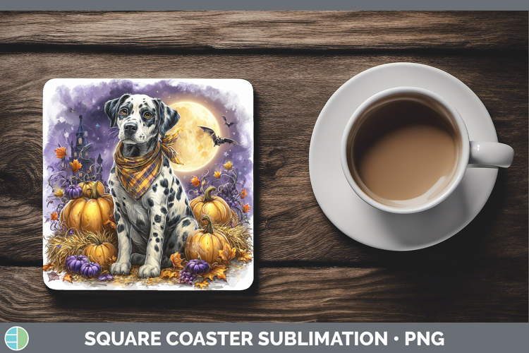 Dogs 02 Bandana Halloween Dalmatian Square Coaster Sublimati