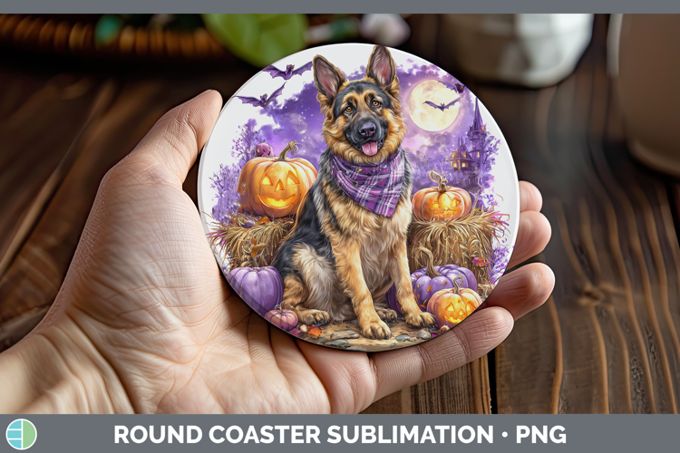 Dogs 02 Bandana Halloween German Shepherd Round Coaster Subl