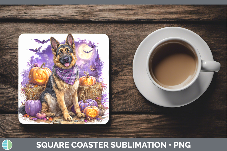Dogs 02 Bandana Halloween German Shepherd Square Coaster Sub